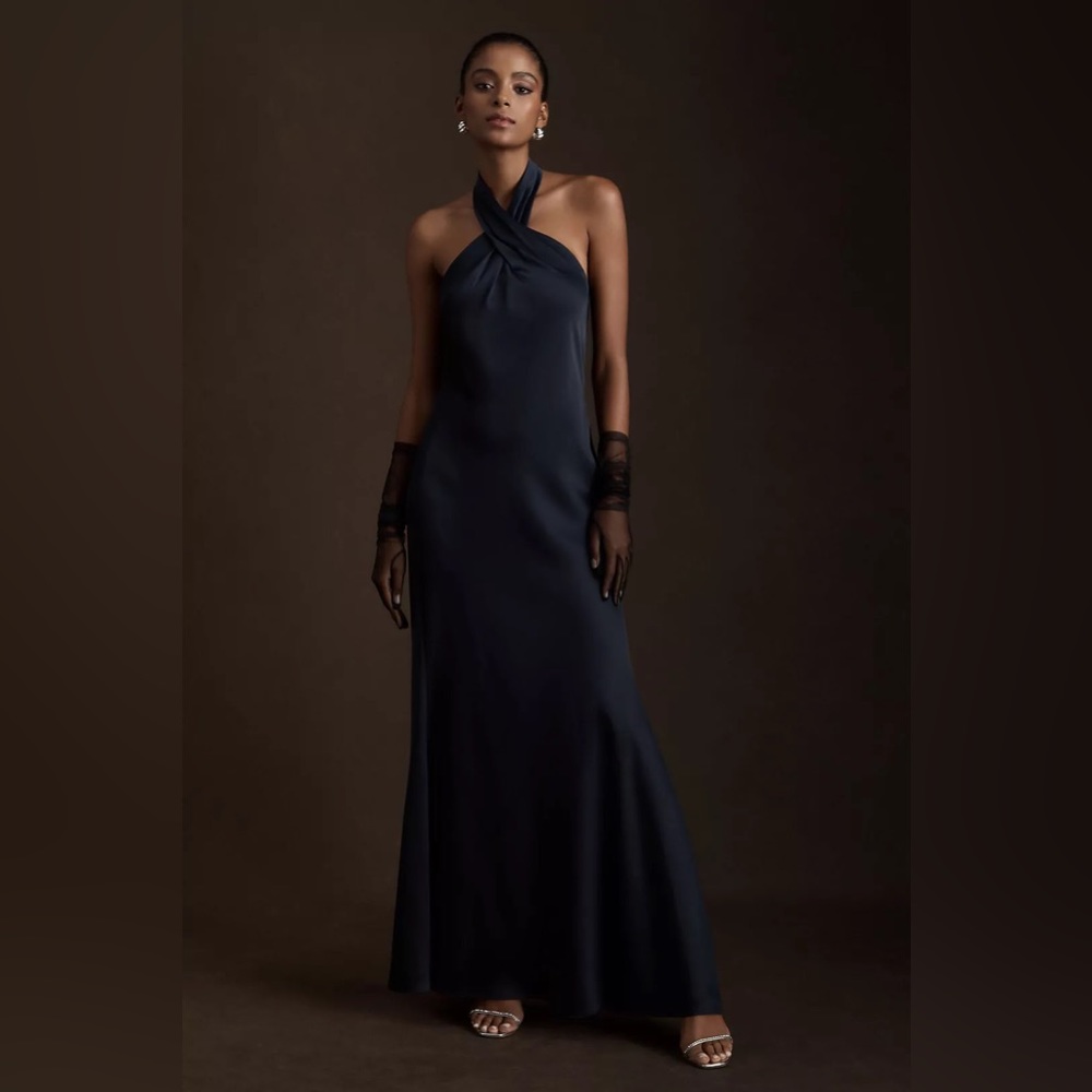 Anthropologie Ruby Satin Charmeuse Dress in Midnight Size 4